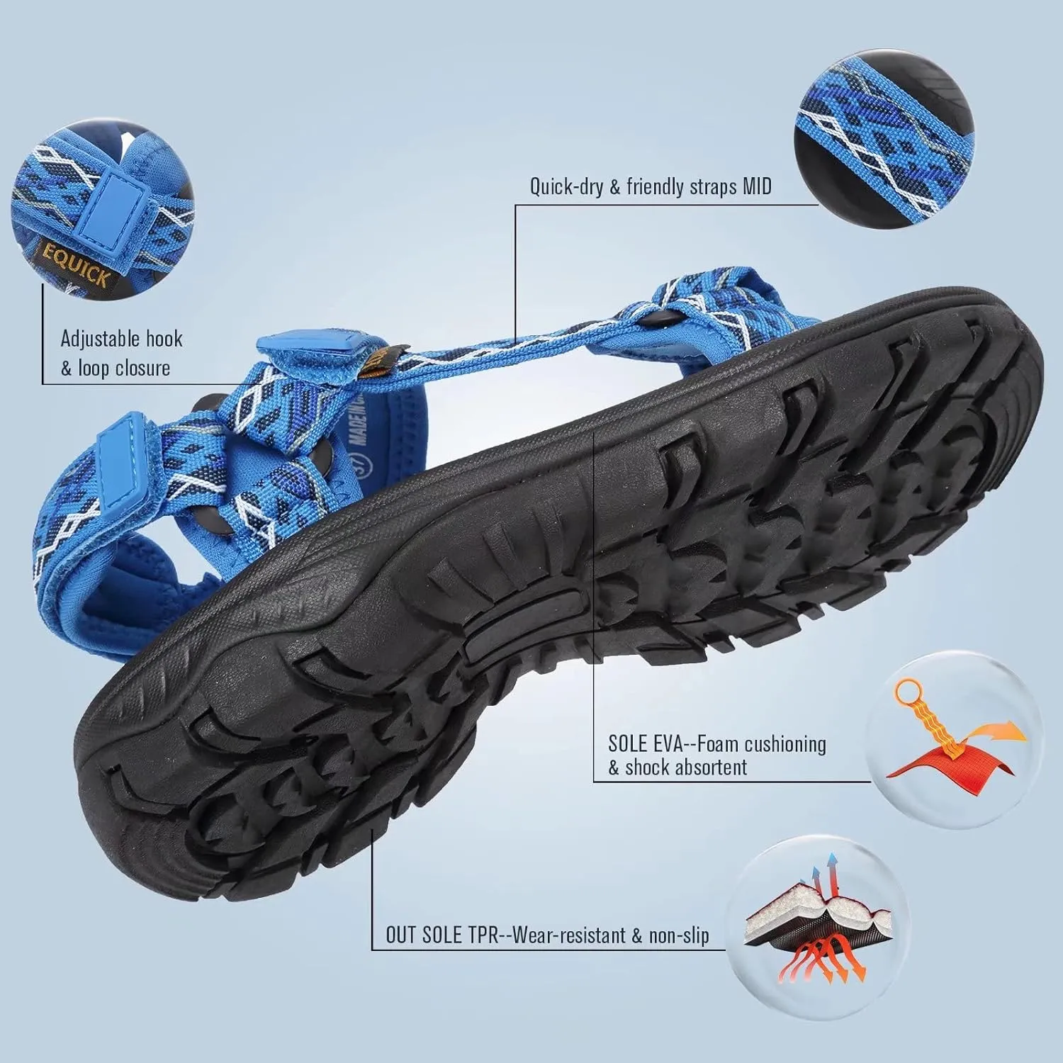 EQUICK Sport Sandals for Women, Open Toe Strap Sandal Anti-skidding Outdoor Water Sandals Comfortable Athletic Sandals for Beach