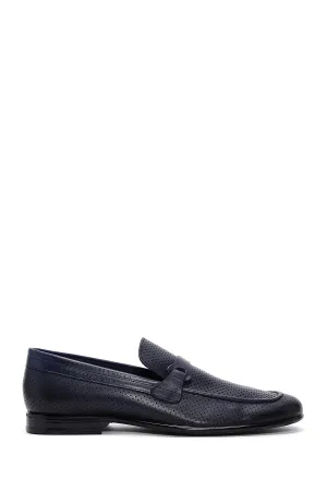 Erkek Lacivert Deri Klasik Loafer