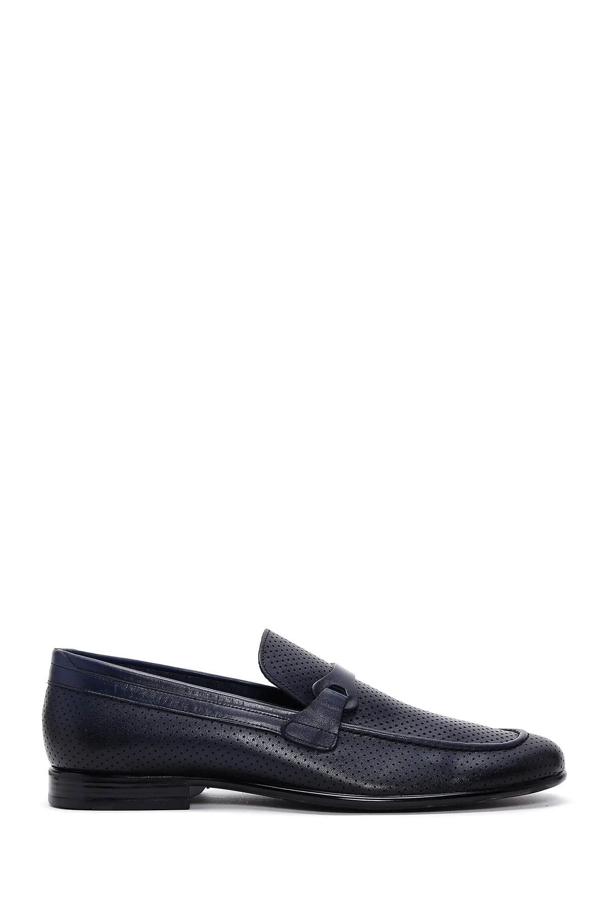 Erkek Lacivert Deri Klasik Loafer
