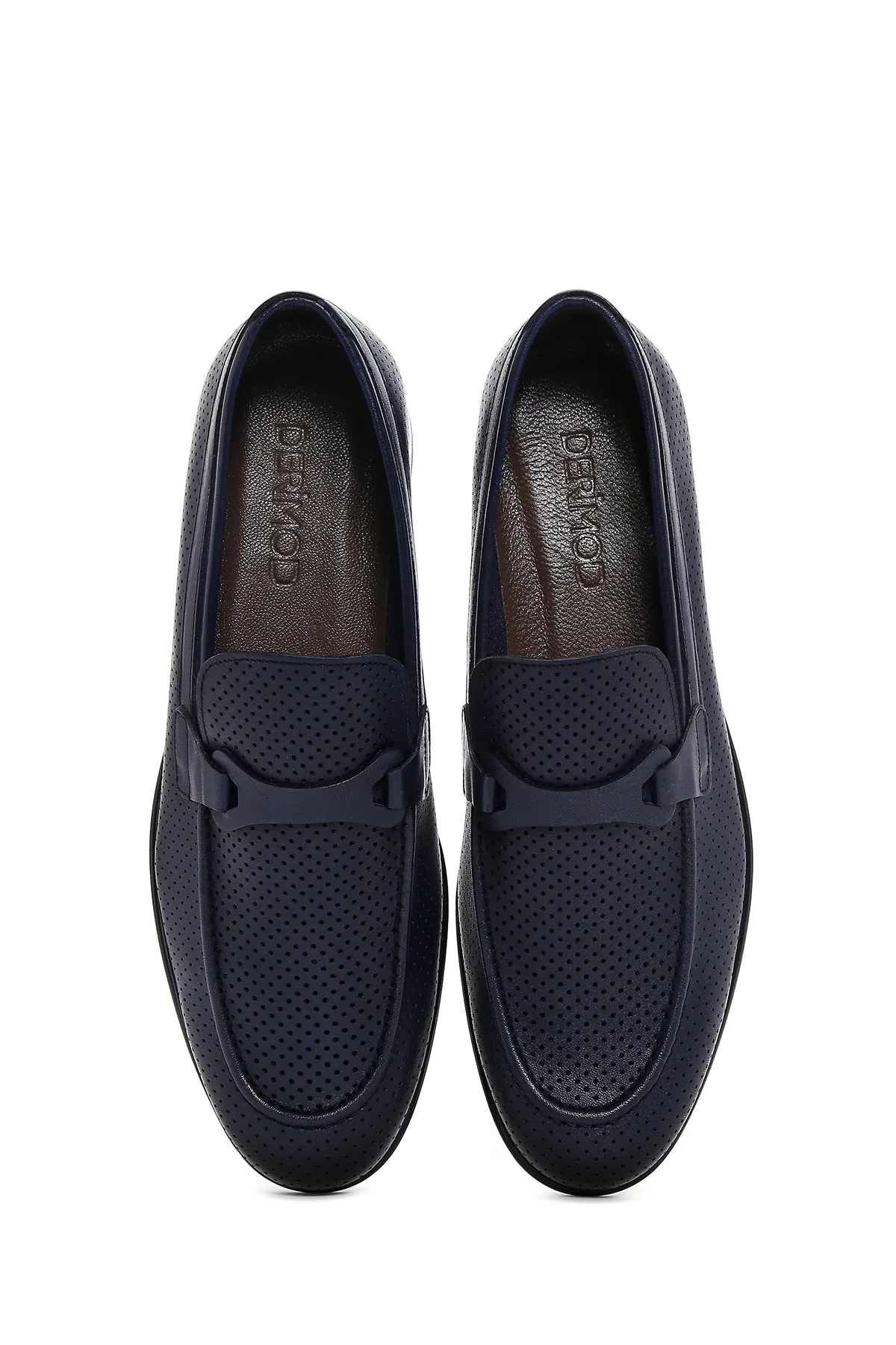 Erkek Lacivert Deri Klasik Loafer