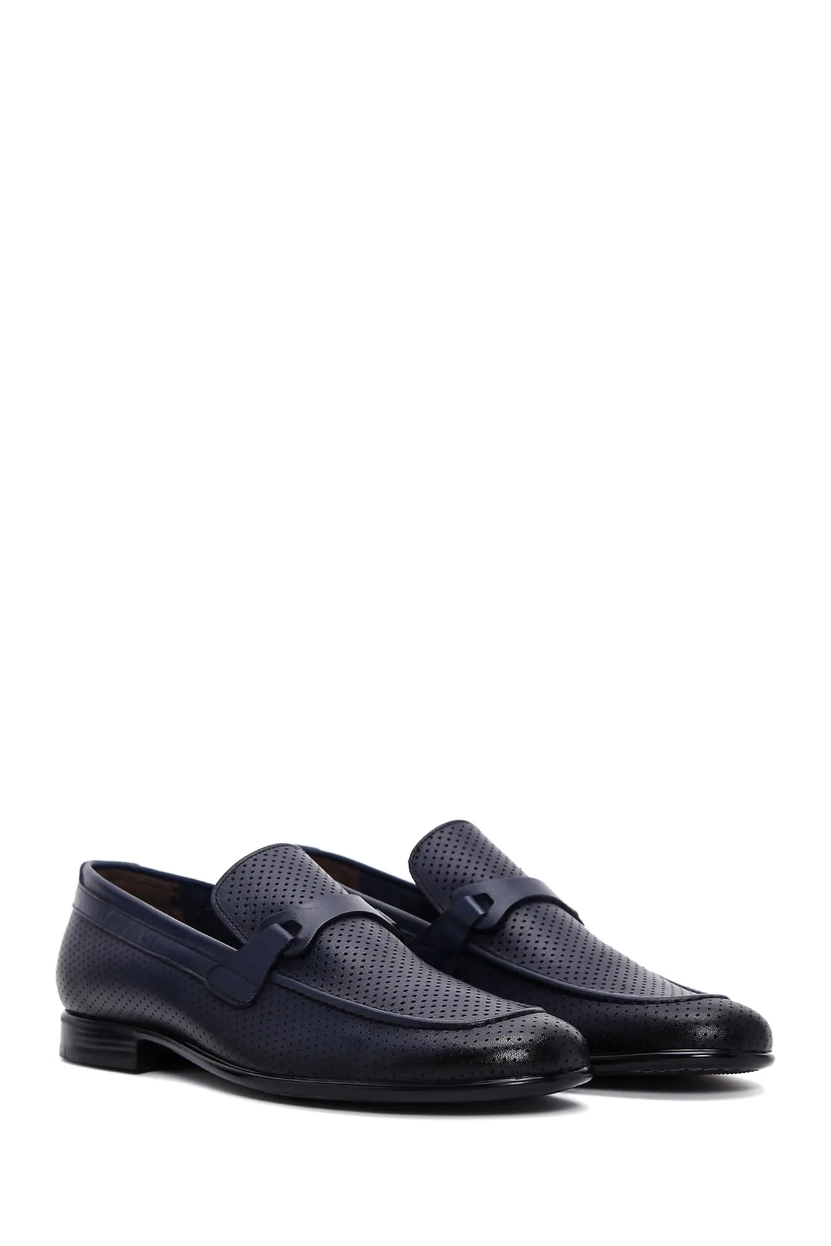 Erkek Lacivert Deri Klasik Loafer