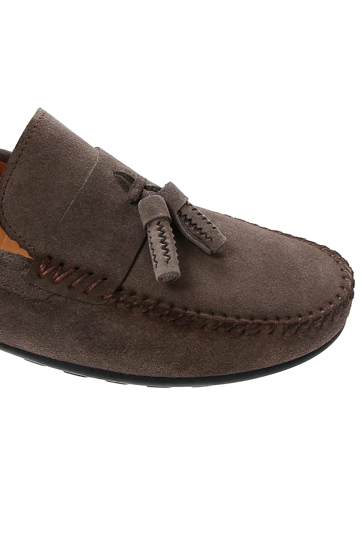 Erkek Vizon Püsküllü Süet Deri Casual Loafer
