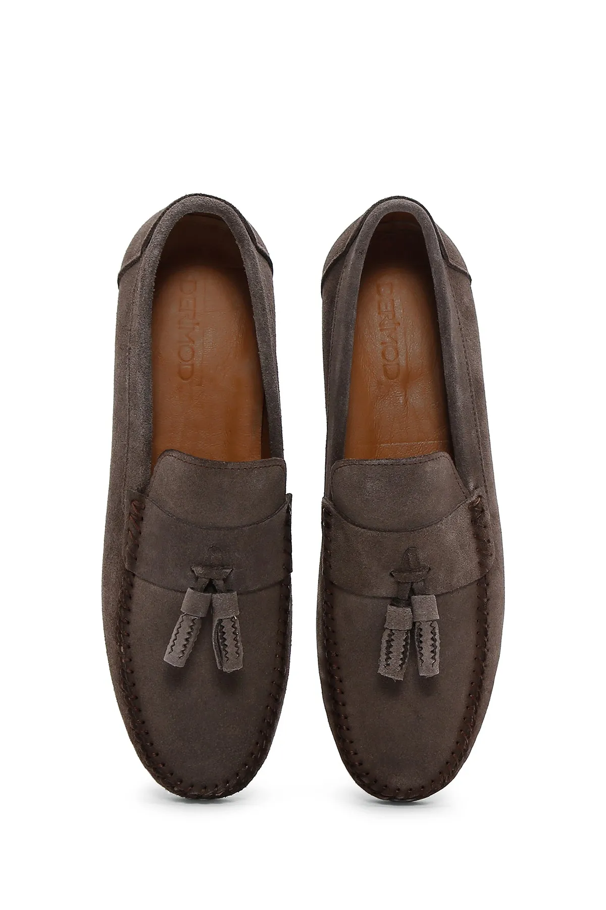 Erkek Vizon Püsküllü Süet Deri Casual Loafer