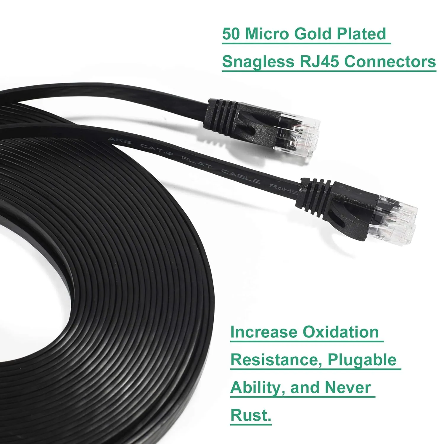 Ethernet Cable 100 ft 2 Pack Cat 6 Flat Cable Ethernet Cord, Slim Long Cat6 High Speed Computer Router Network LAN Patch Wire with Clips & Rj45,Faster Than Cat5e/Cat5,100 feet White Black Cable