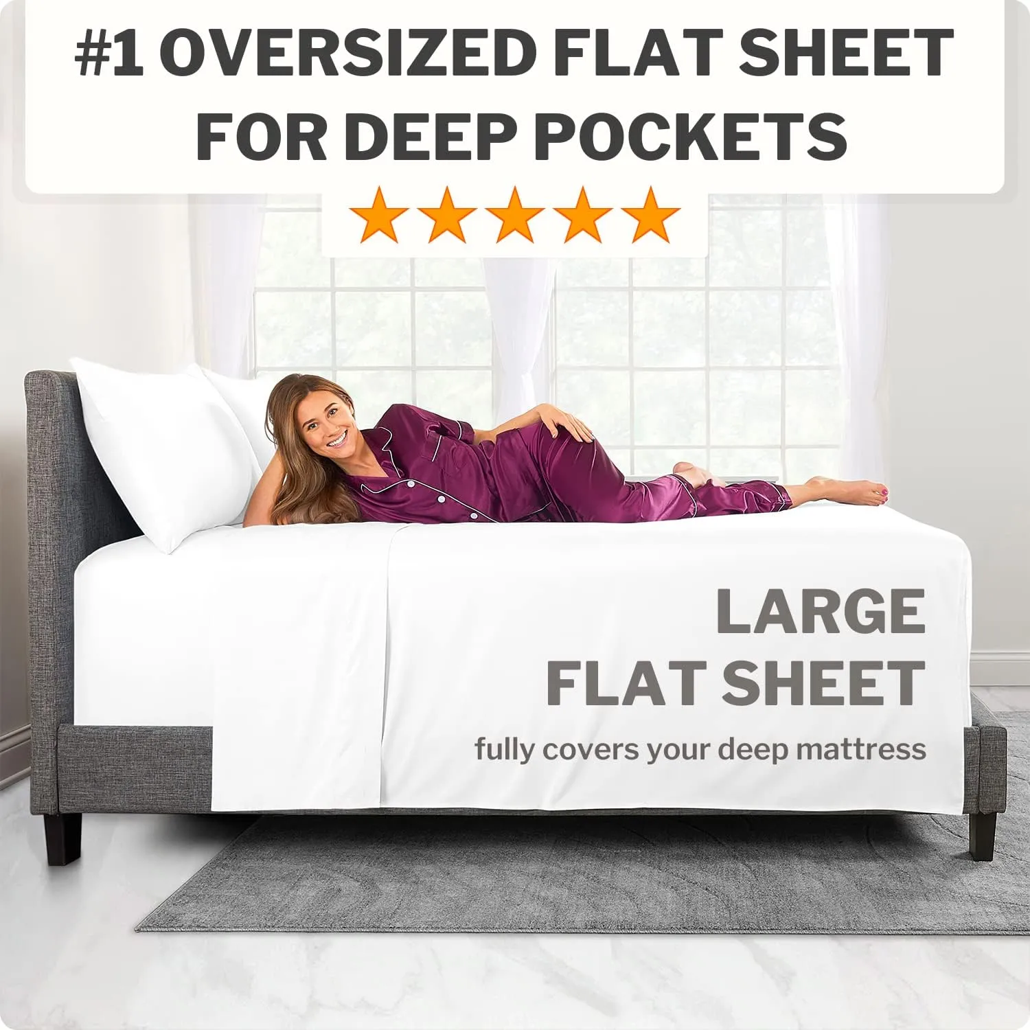 Extra Deep Pocket Queen Bed-Sheets – 4-Piece Includes: 18”-21” Inch Super Extra Deep Pocket Fitted Sheet – Oversize Flat Sheet – 2 Zipper Closure Pillowcases – Perfectly Fit Queen Size – Bright White