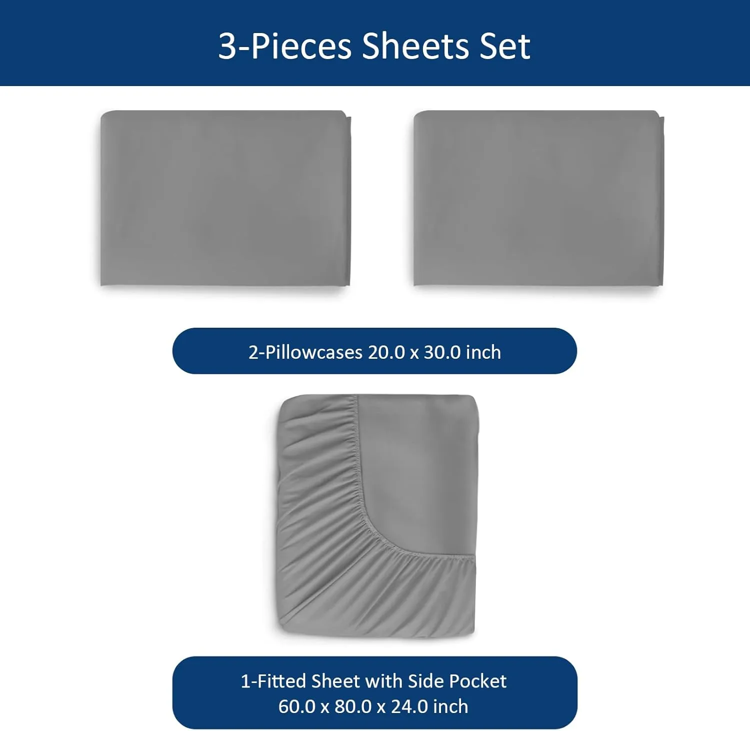 Extra Deep Pocket Queen Sheet Sets for Air Mattress - Deep Pocket Sheets Queen Size Sets - Sheets with Pocket on Side - Easily Fits Extra Deep 16 in to 24 in Pillow Top Air Mattress (Grey)
