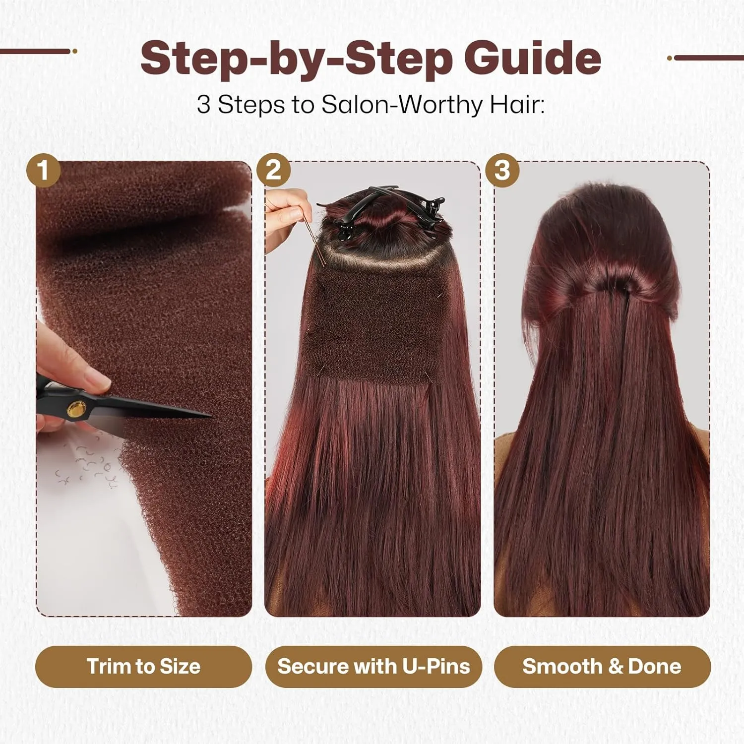 Extra Long Hair Donut for Volume | Hair Sponge Bun Shaper & Hair Filler Pads for Women | Includes Bobby Pins, U-Clips, Comb - Undetectable Updo Tool for Buns, Braids, Ponytails (Light Brown)