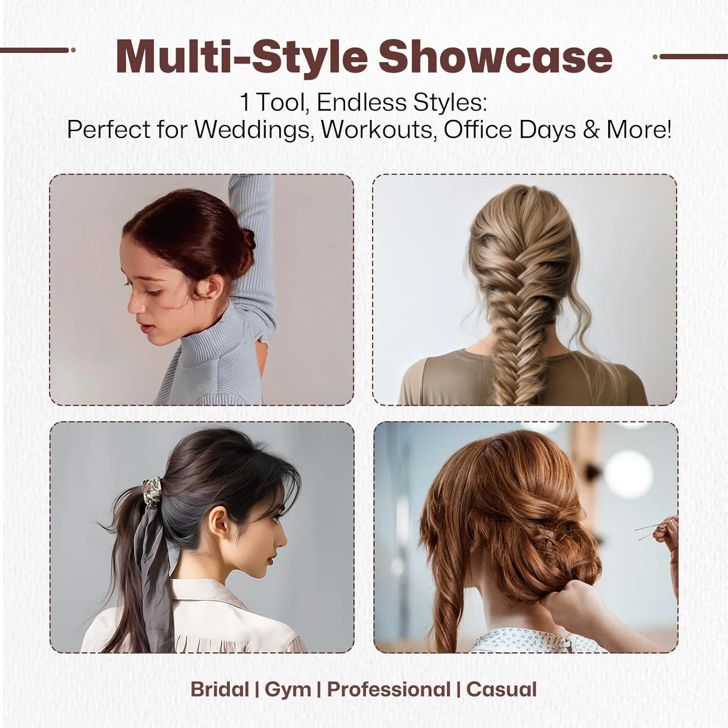 Extra Long Hair Donut for Volume | Hair Sponge Bun Shaper & Hair Filler Pads for Women | Includes Bobby Pins, U-Clips, Comb - Undetectable Updo Tool for Buns, Braids, Ponytails (Light Brown)