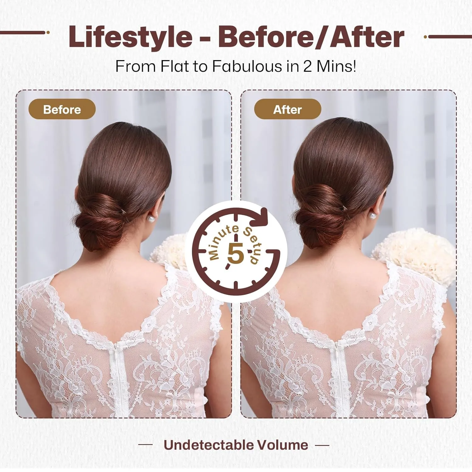 Extra Long Hair Donut for Volume | Hair Sponge Bun Shaper & Hair Filler Pads for Women | Includes Bobby Pins, U-Clips, Comb - Undetectable Updo Tool for Buns, Braids, Ponytails (Light Brown)