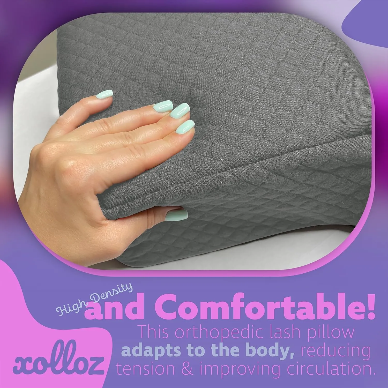 Eyelash Extension Pillow – Curved Memory Foam Lash Bed with Neck & Back Support, Side Tool Pockets, Gray