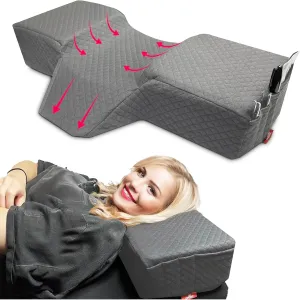 Eyelash Extension Pillow – Curved Memory Foam Lash Bed with Neck & Back Support, Side Tool Pockets, Gray
