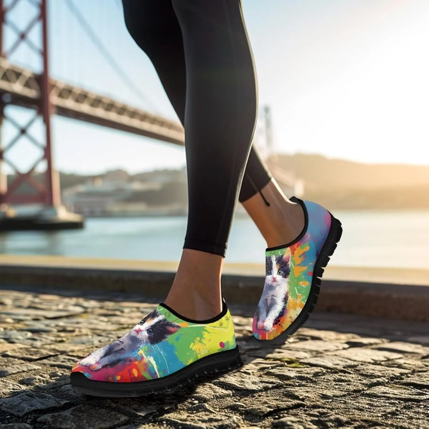Fashion Walking Shoes for Woman Girls Comfortable Slip On Casual Shoe Light Soft Running Sneakers for Climbing Size 5.5-11.5 Black Sole