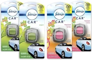 Febreze Car Air Freshener, 2 Gain Original and 2 Gain Island Fresh Scents, Odor Eliminator for Strong Odors (4 Count)