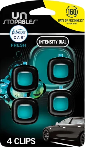 Febreze Unstopables Car Odor-Fighting Car Freshener Vent Clip Fresh Scent, .07 oz. Car Vent Clip, Pack of 4 (Packaging may vary)