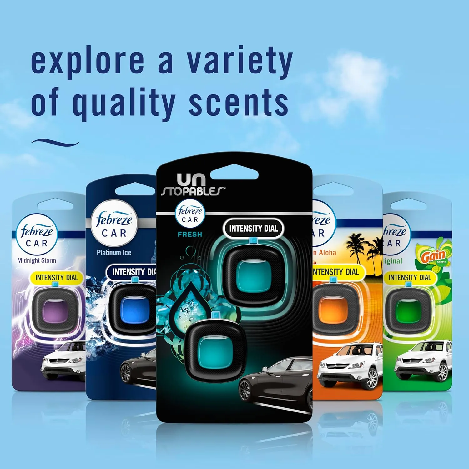 Febreze Unstopables Car Odor-Fighting Car Freshener Vent Clip Fresh Scent, .07 oz. Car Vent Clip, Pack of 4 (Packaging may vary)