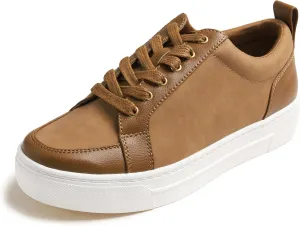 FEVERSOLE Women's Comfort Lightweight Sneaker Vegan Leather Platform Casual Walking Shoes