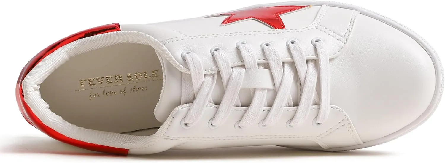 FEVERSOLE Women's Featured PU Leather Colorful Lace Up Sneaker