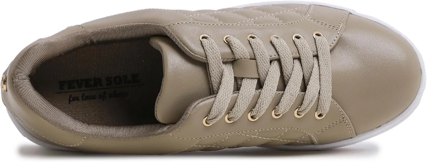 FEVERSOLE Women's Featured PU Leather Colorful Lace Up Sneaker