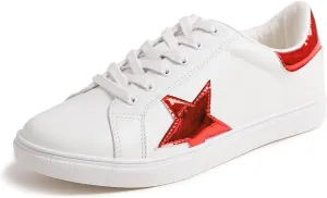 FEVERSOLE Women's Featured PU Leather Colorful Lace Up Sneaker
