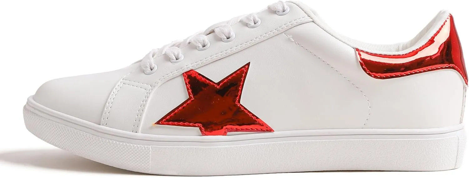 FEVERSOLE Women's Featured PU Leather Colorful Lace Up Sneaker