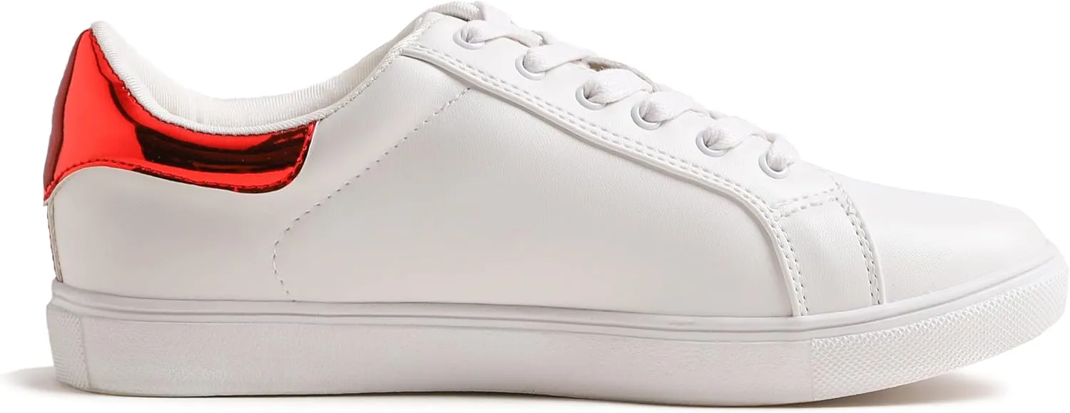 FEVERSOLE Women's Featured PU Leather Colorful Lace Up Sneaker