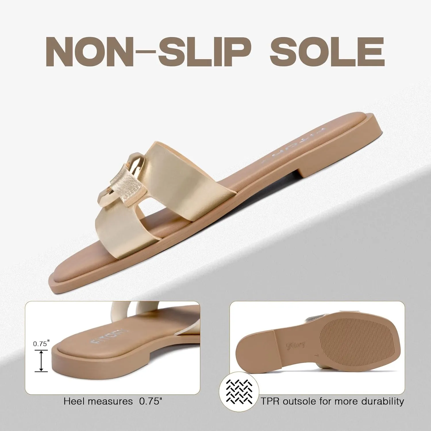 FITORY Women's Flat Sandals Fashion Square Open Toe Slides With Metal Chain Slippers for Summer Size 6-11