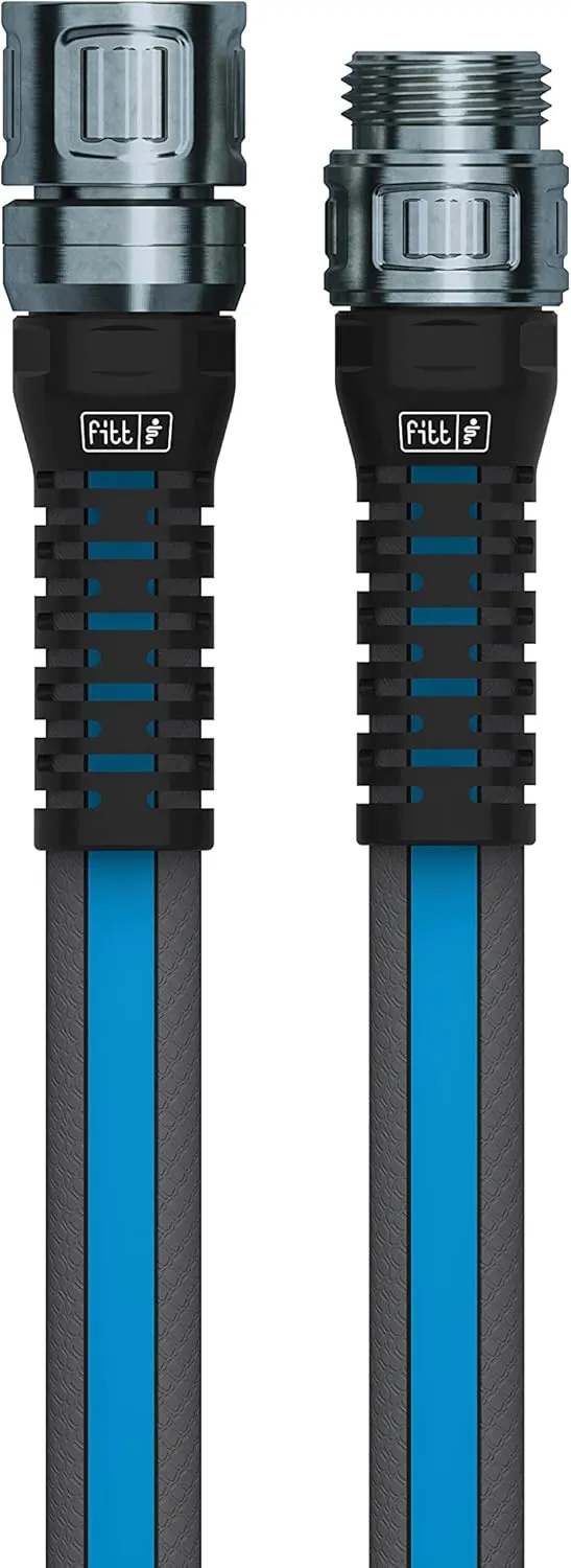 FITT Force Pro Water Hose, Lightweight Ultra Flexible Durable Kink-Free Heavy-Duty Commercial Grade Flat Garden Hose, Grey and Blue, 50-Feet x 5/8-Inch