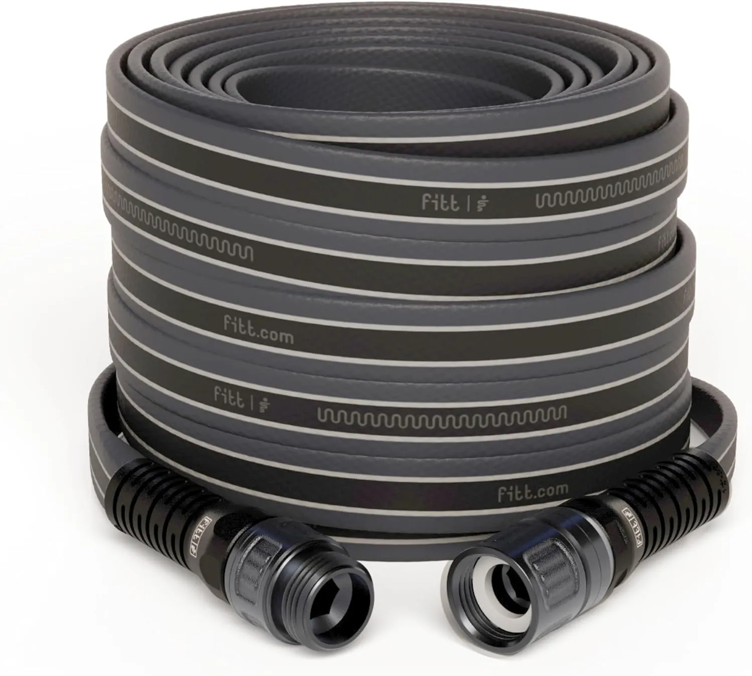 FITT Force Pro Water Hose, Lightweight Ultra Flexible Durable Kink-Free Heavy-Duty Commercial Grade Flat Garden Hose, Grey and Blue, 50-Feet x 5/8-Inch