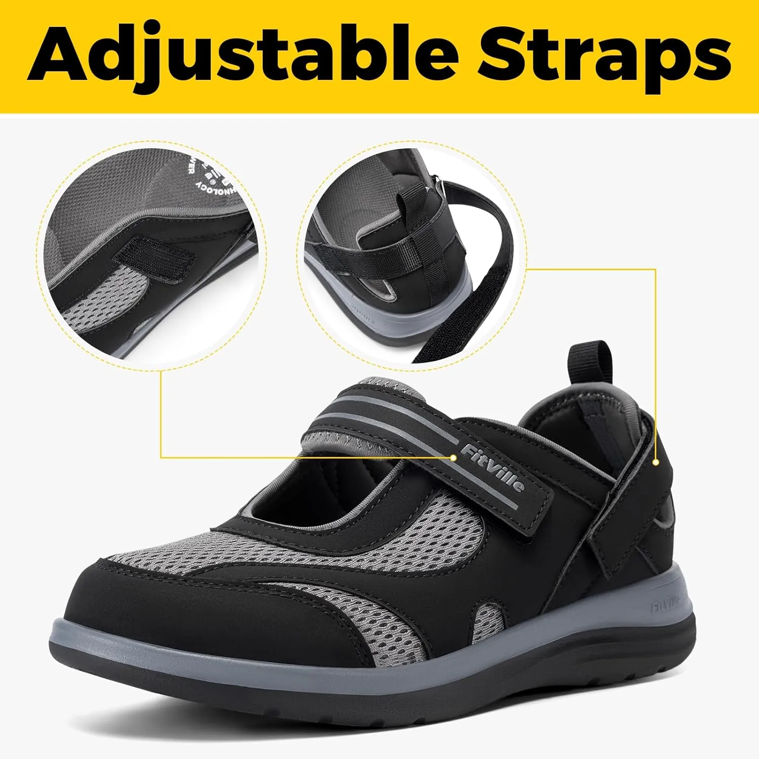 FitVille Women's Diabetic Shoes Extra Wide Width Diabetic Sandals for Women, Diabetic Walking Shoes Adjustable Closure Arch Support Orthopedic Shoes for Swollen Feet Plantar Fasciitis