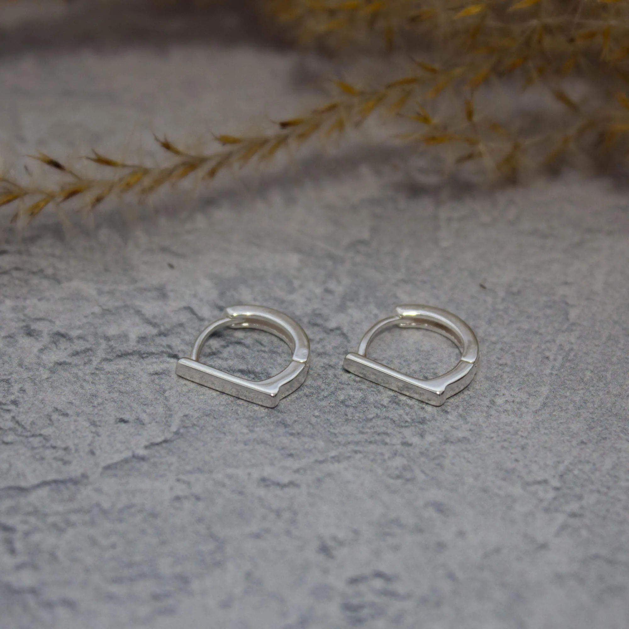 Flat Bar Huggie Hoops