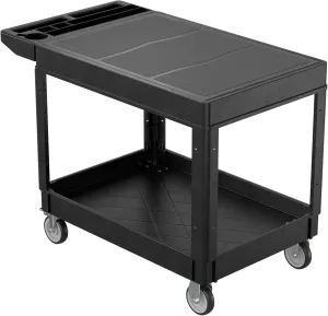 Flat Top Utility Cart, 2 Shelf Tool Cart on Wheels, 550 LBS Heavy Duty Rolling Service Cart with 360° Swivel Wheels and Ergonomics Handle for Warehouse Garage Garden Workshop, Black