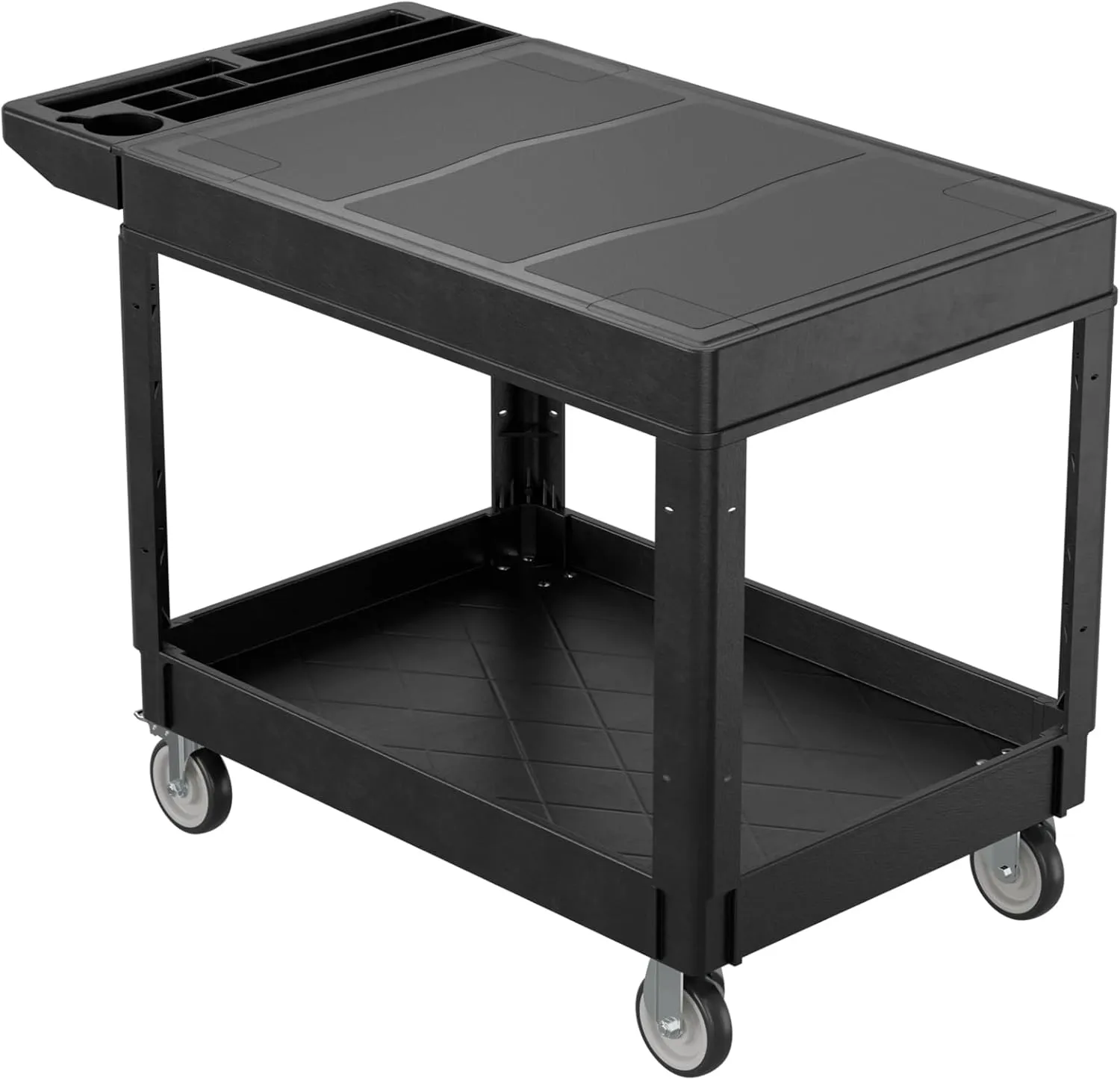 Flat Top Utility Cart, 2 Shelf Tool Cart on Wheels, 550 LBS Heavy Duty Rolling Service Cart with 360° Swivel Wheels and Ergonomics Handle for Warehouse Garage Garden Workshop, Black