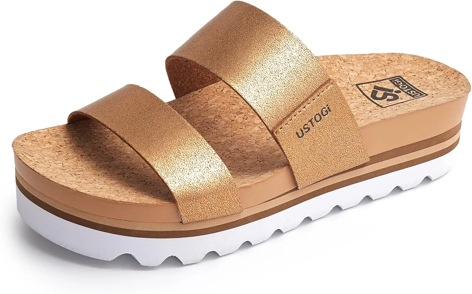 Flatform Platform Sandals Women Arch Support Beach Slides Orthotic Summer Causal Cork Footbed Adjustable Lightweight Thick Sole Comfortable Fashion Slip on Cushion Cute 2 Strap