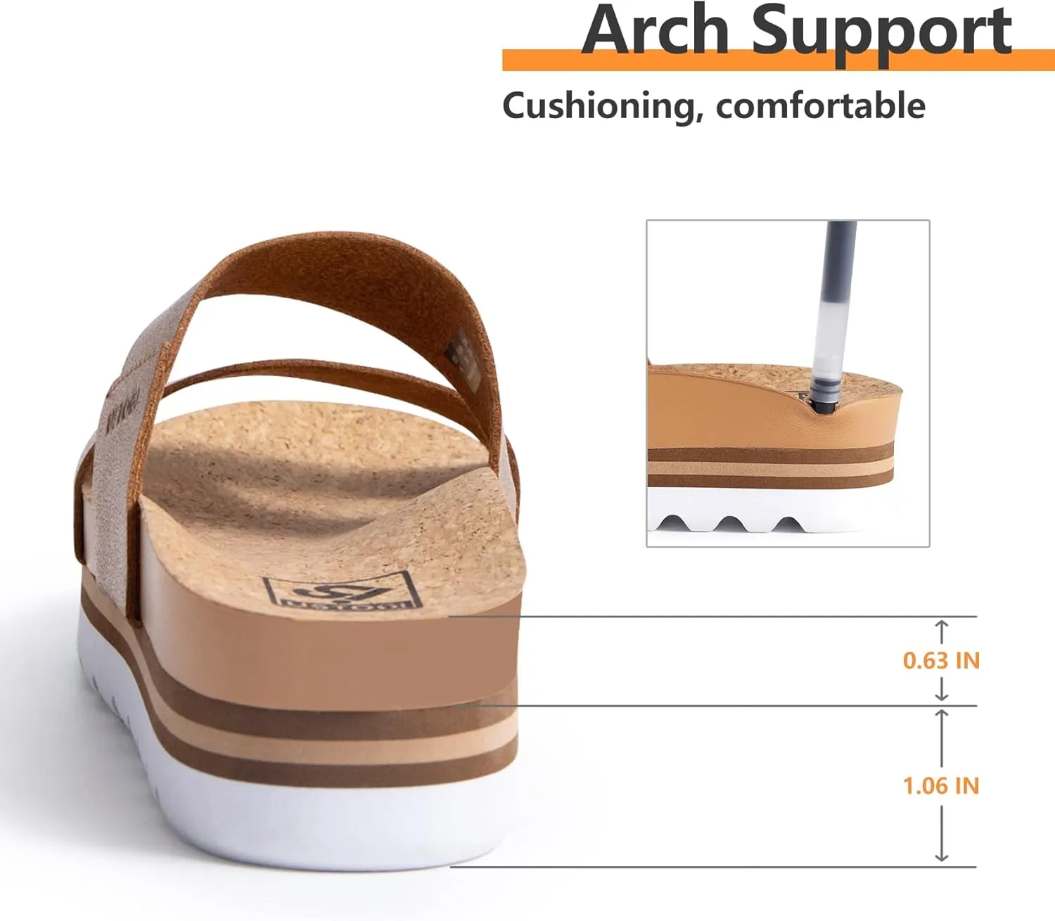Flatform Platform Sandals Women Arch Support Beach Slides Orthotic Summer Causal Cork Footbed Adjustable Lightweight Thick Sole Comfortable Fashion Slip on Cushion Cute 2 Strap