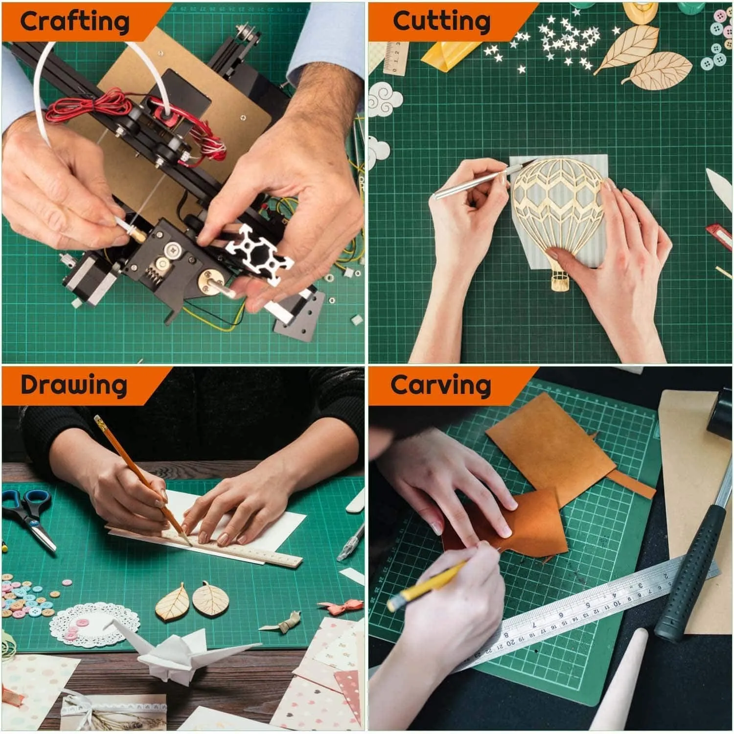 Flexible Cutting Mat, Self-Healing, 5 Layered, Marked with Pattern and Grids (Green)