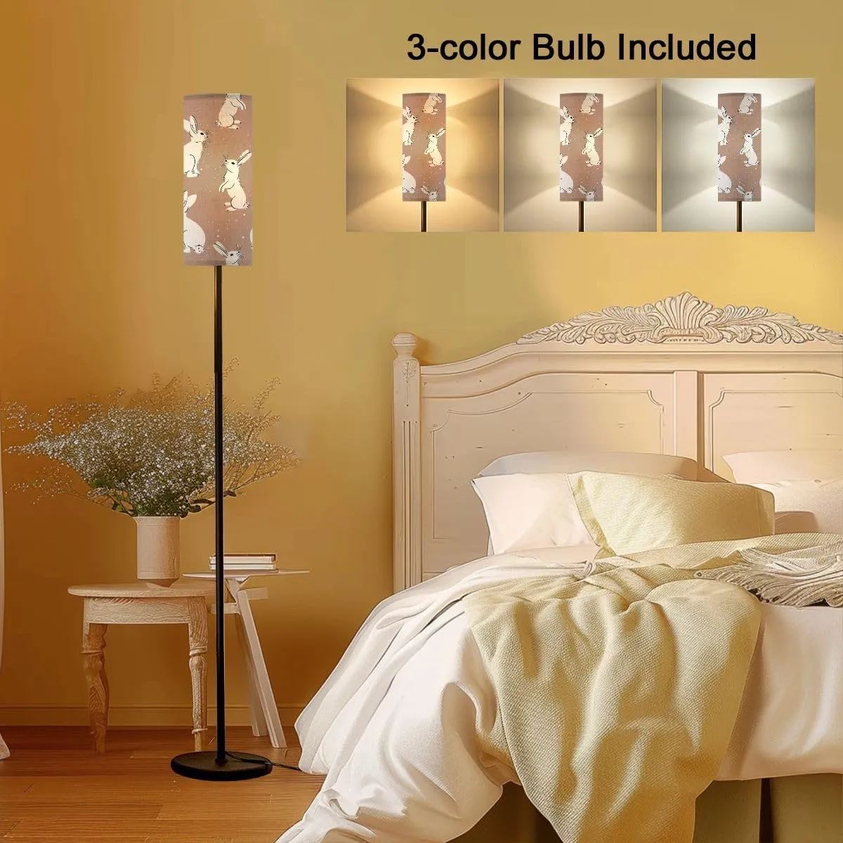 Floor Lamp for Living Room Cute Rabbit seamless pattern flat cute polka dots simple minimal Light Stand Lamp with Remote Control Dimmable LED Tall Lamps for Bedrooms Reading Western Home Decor