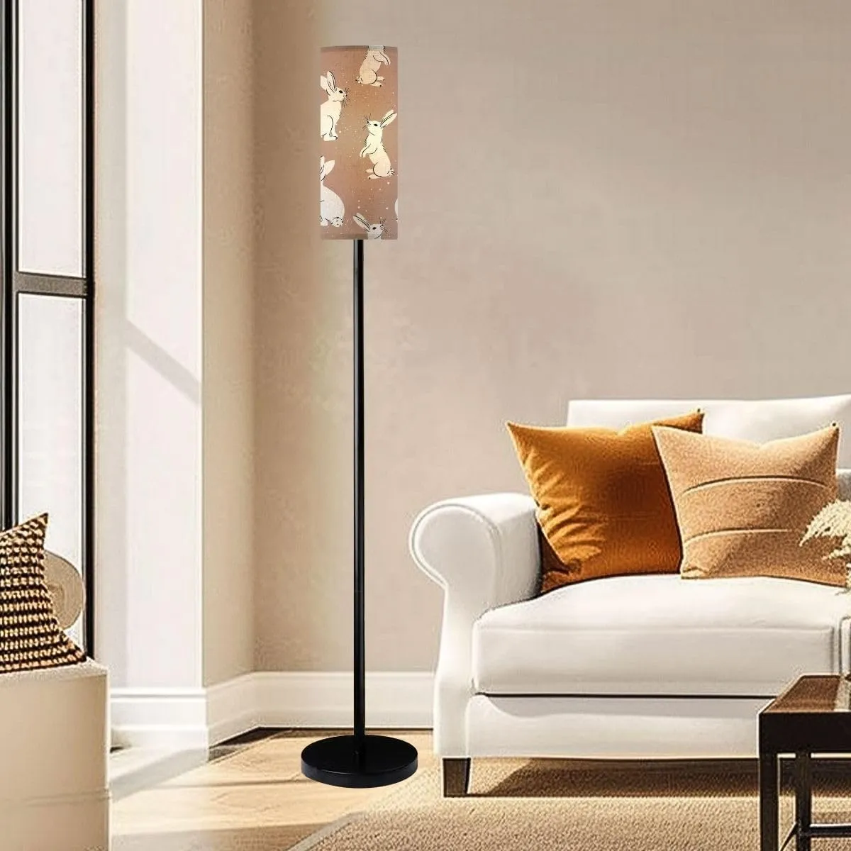 Floor Lamp for Living Room Cute Rabbit seamless pattern flat cute polka dots simple minimal Light Stand Lamp with Remote Control Dimmable LED Tall Lamps for Bedrooms Reading Western Home Decor