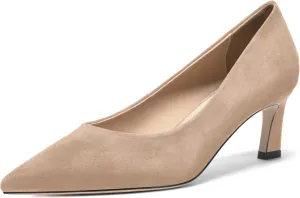 FOGEENA Womens Casual Pointed Toe Suede Leather Slip On Comfortable Kitten Low Heel Pumps Dressy Shoes 2 Inch Wedding