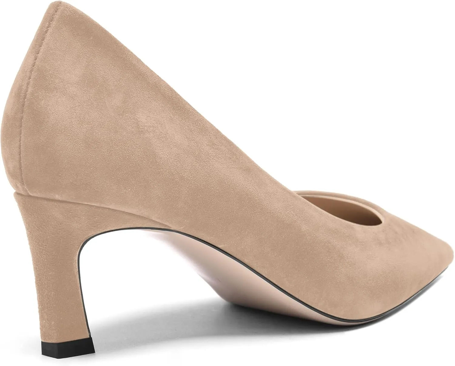 FOGEENA Womens Casual Pointed Toe Suede Leather Slip On Comfortable Kitten Low Heel Pumps Dressy Shoes 2 Inch Wedding