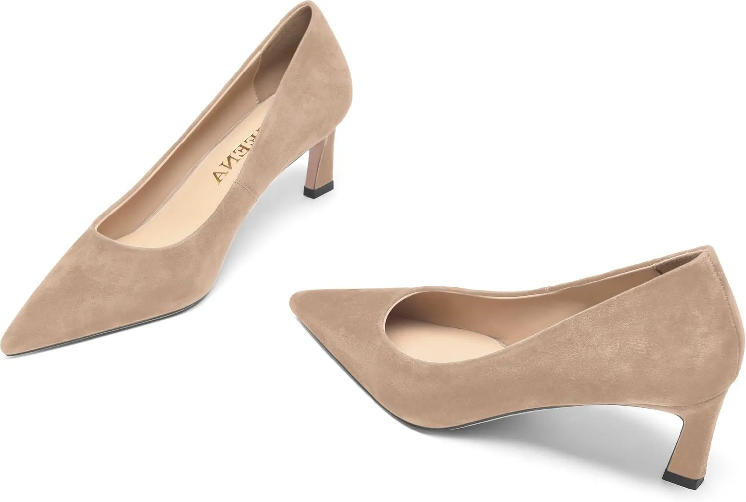 FOGEENA Womens Casual Pointed Toe Suede Leather Slip On Comfortable Kitten Low Heel Pumps Dressy Shoes 2 Inch Wedding