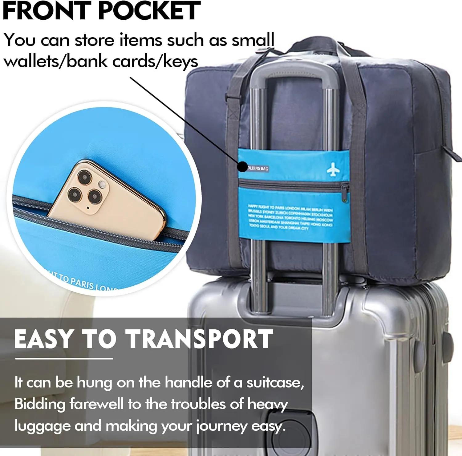 Foldable Travel Duffel Bag Sports Gym Tote Water Resistant Carry on Luggage bag Weekender Overnight Bag