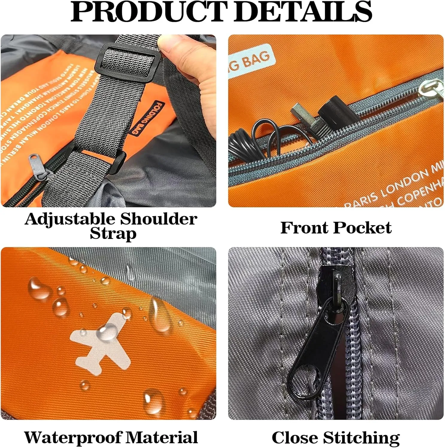 Foldable Travel Duffel Bag Sports Gym Tote Water Resistant Carry on Luggage bag Weekender Overnight Bag