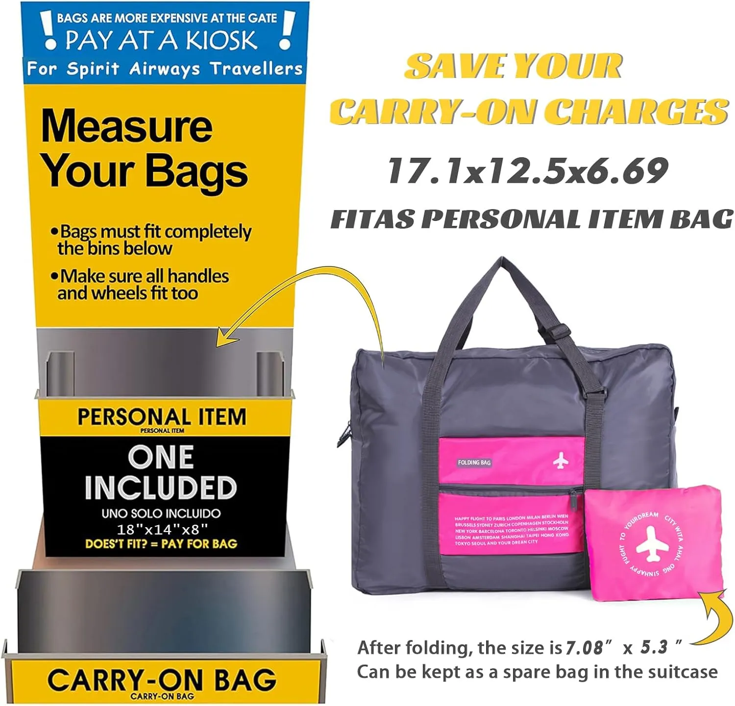 Foldable Travel Duffel Bag Sports Gym Tote Water Resistant Carry on Luggage bag Weekender Overnight Bag