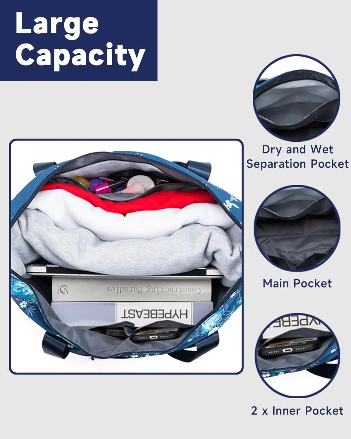 Folding Travel Bag Carry on Bags for Airplanes with Detachable Adjustable Shoulder Strap Light Weight Travel Duffle Bag for Women with Suitcase Sleeve 17x11x9 inch