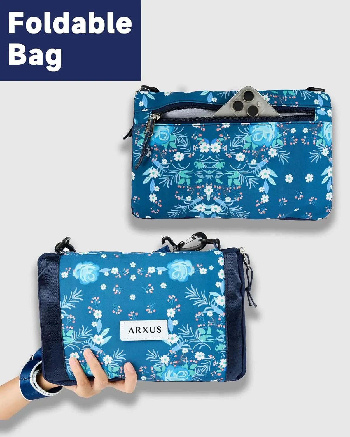 Folding Travel Bag Carry on Bags for Airplanes with Detachable Adjustable Shoulder Strap Light Weight Travel Duffle Bag for Women with Suitcase Sleeve 17x11x9 inch