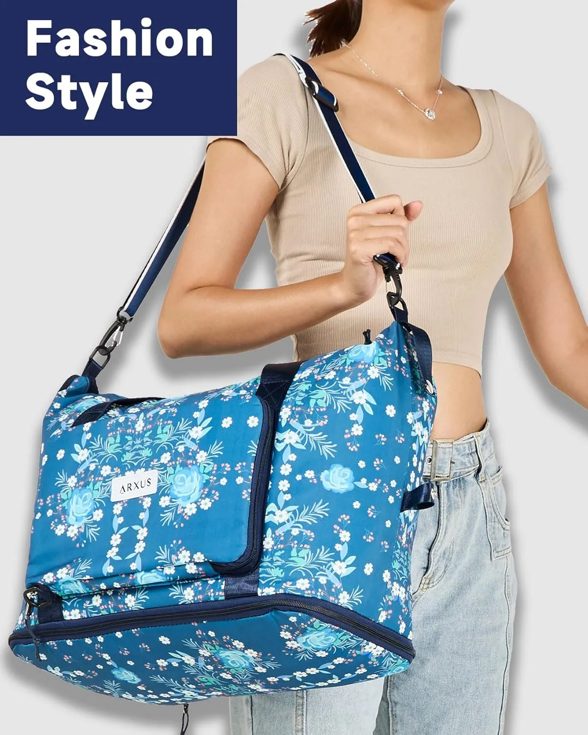 Folding Travel Bag Carry on Bags for Airplanes with Detachable Adjustable Shoulder Strap Light Weight Travel Duffle Bag for Women with Suitcase Sleeve 17x11x9 inch
