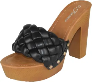 Forever Shoes Women Block High Heel Platform Sandals Braided Band Light Weight Slip On WOOD-06