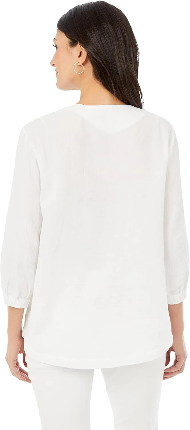 Foxcroft Women's Evie 3/4 Sleeve Gauze Blouse
