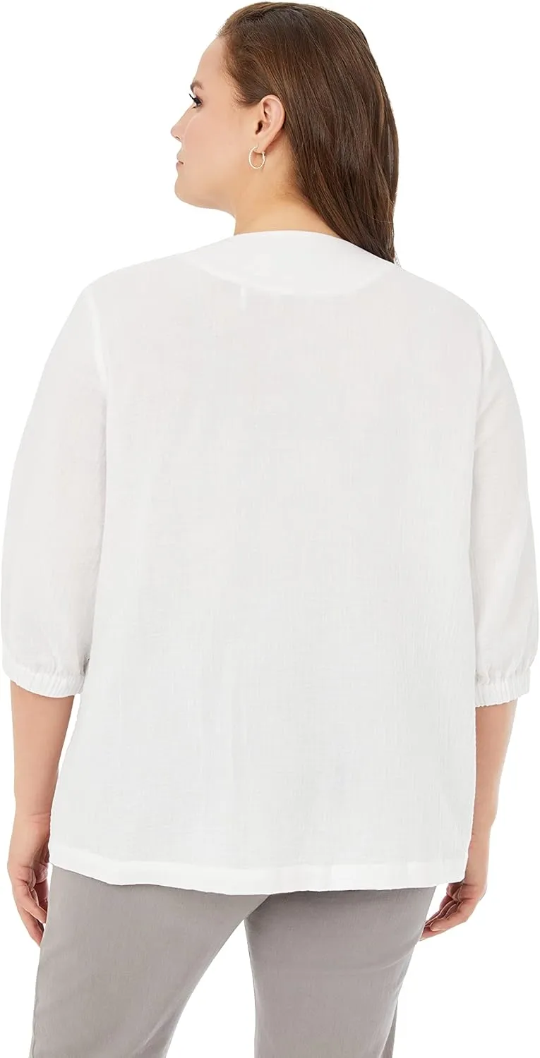 Foxcroft Women's Evie 3/4 Sleeve Gauze Blouse
