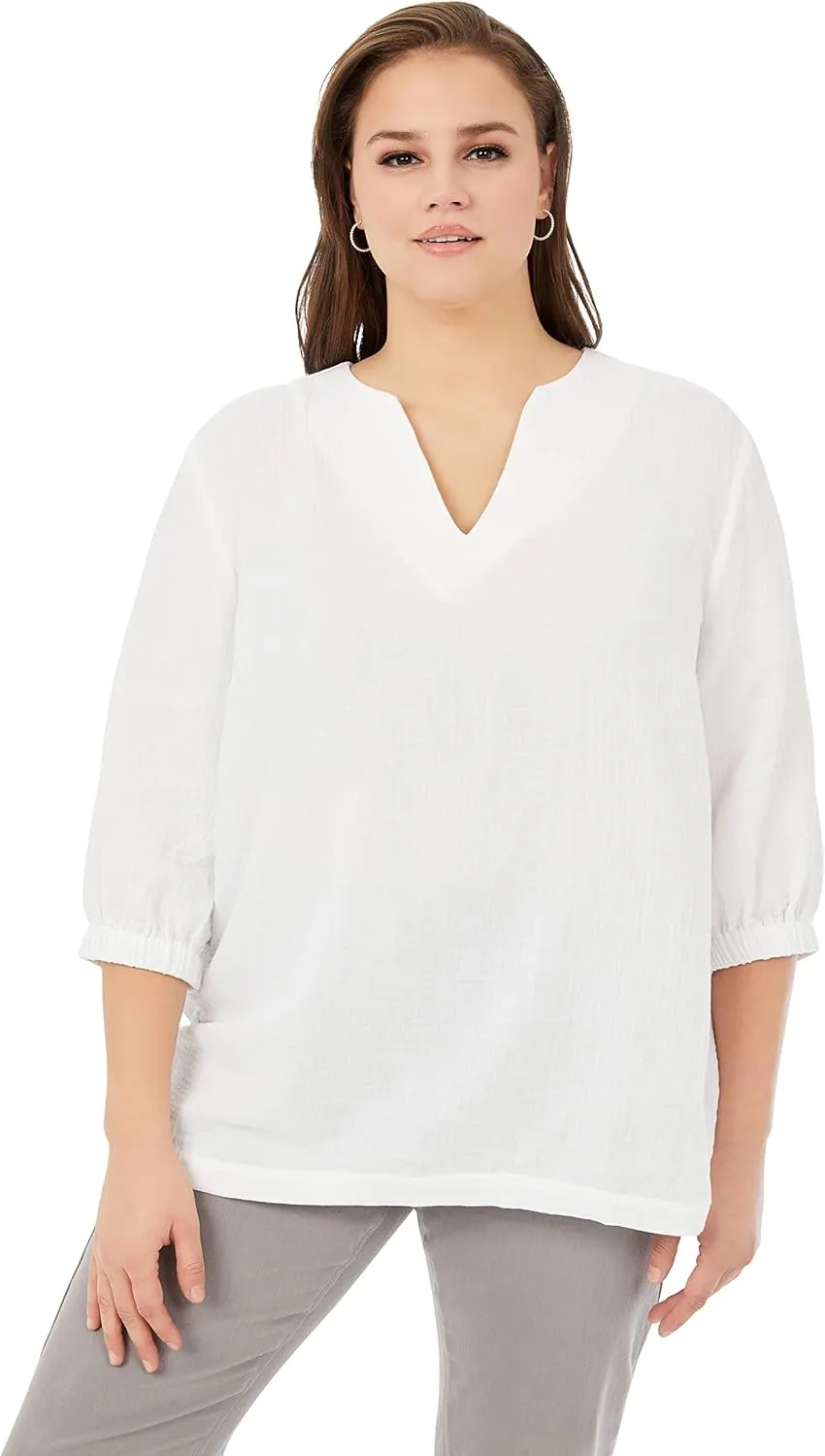 Foxcroft Women's Evie 3/4 Sleeve Gauze Blouse